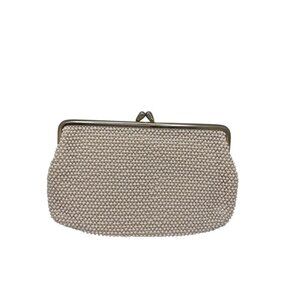 Vintage 1950's St. Thomas White Corde Bead Clutch‎ Purse w/ Gold Frame Kiss Lock